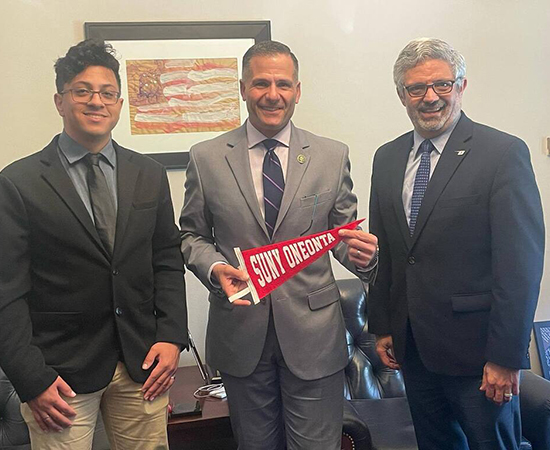 Rep. Marc Molinaro (D-NY) with President Alberto Cardelle and student Matthew Rodriquez-Jenkins from SUNY Ononta.