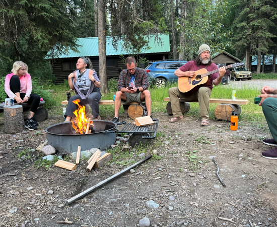 Cohort members gather around the campfire. Photo courtesy of Ian Kaleoʻokalani Pilago.