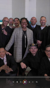 CSU Los Angeles president Berenecea Johnson Eanes with 2024 graduates of the Prison Graduation Initiative.