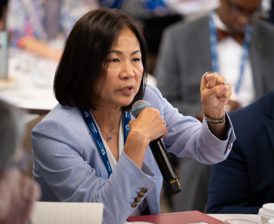 Joanne Li poses a question at the 2025 AASCU on the Hill meeting.