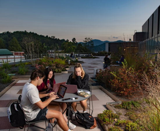 Students enjoy twilight at Western Carolina University.