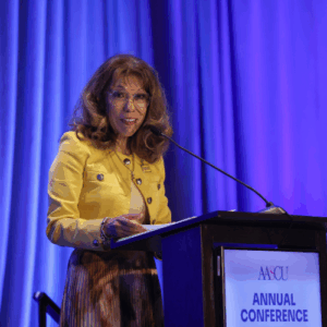 Cynthia Teniente-Matson, president of San Jose State University, delivers the 2025 President-to-Presidents address.