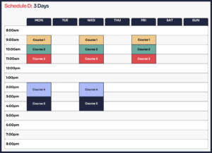 Sample course schedule to gather feedback from students on schedule preferences.